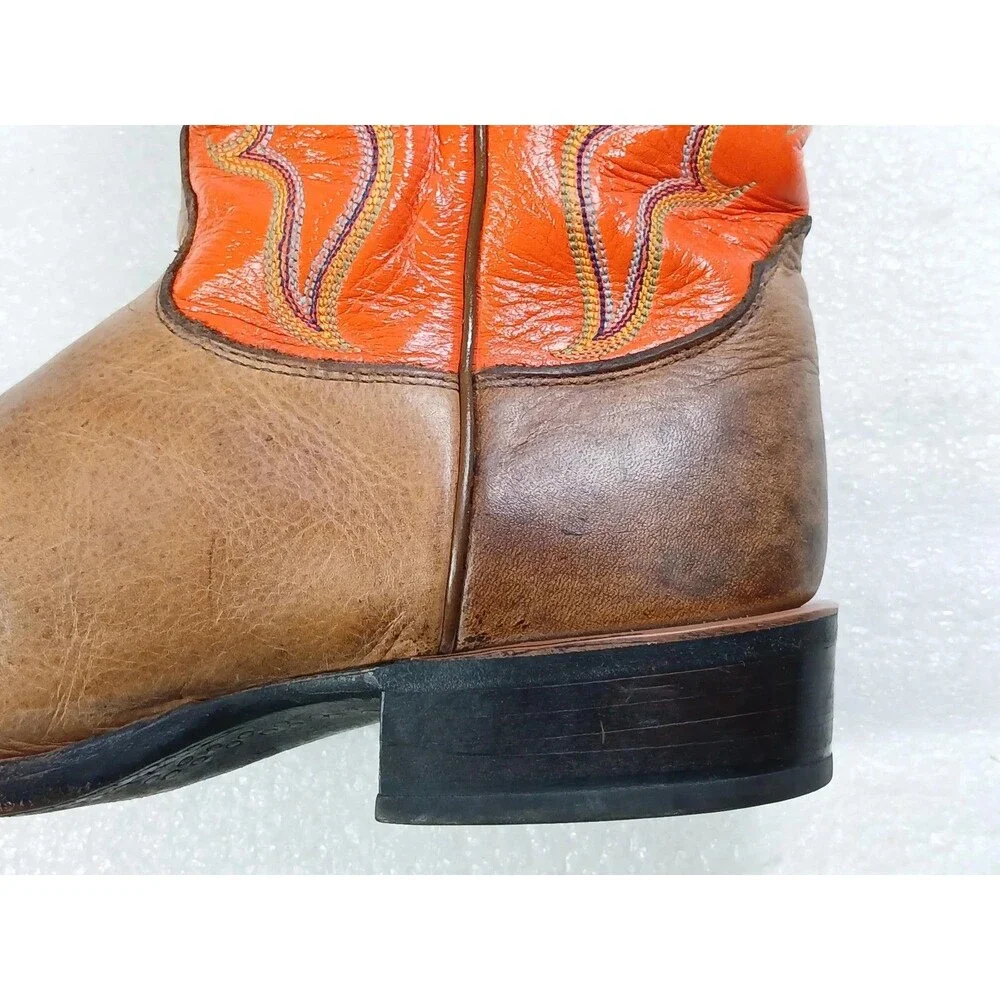 Nocona Men’s Cowboy Boots 8.5 D Brown Leather Orange Shaft USA Western